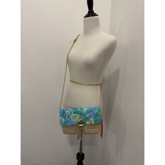 Lilly Pulitzer Straw Crossbody Clutch Purse In A Flutter Botanical Green NWT - Picture 9 of 9